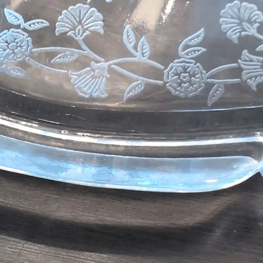 Heisey Glass Elegant Queen Ann Etched Orchid Lemon Dish with Dolphin Finial 1940